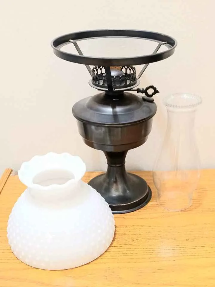 Antique Tall Hobnail Milk Glass Aladdin Oil Lamp image indicator(6)