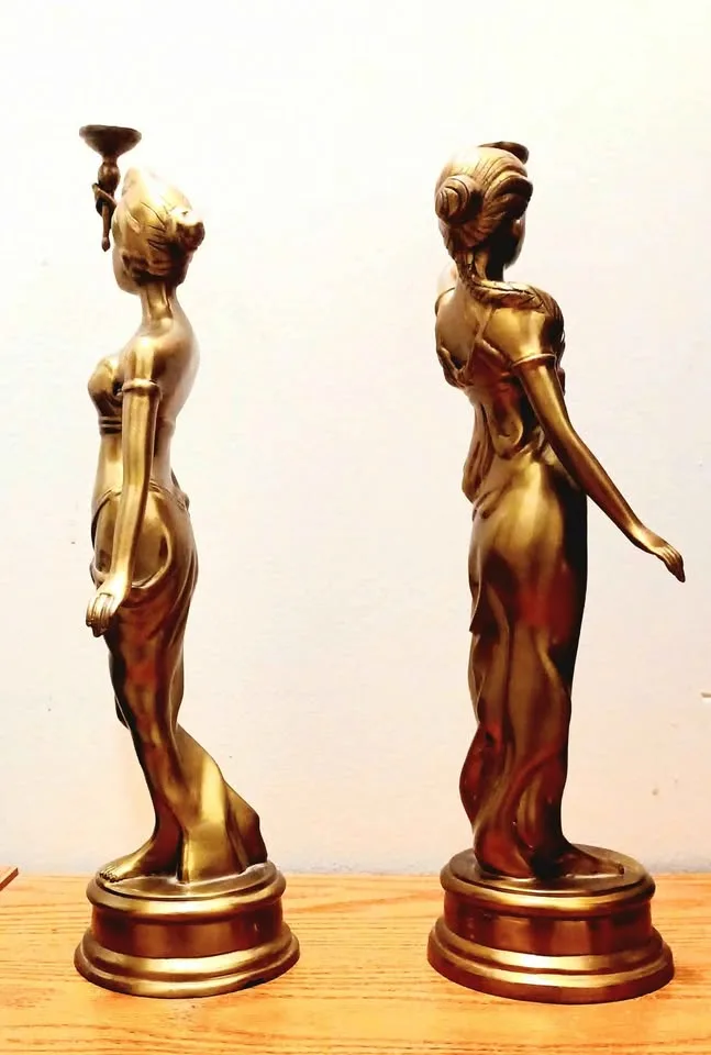 Rare Antique Early 1900's Heavy Tall Brass Statues image indicator(3)