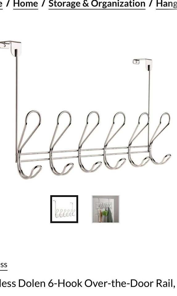 6-Hook Over-the-Door Rail, Silver - Holds up to 15.8kg