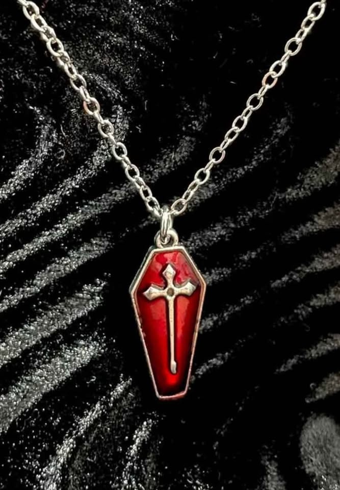 New Gothic Red Coffin Enamel Pendant Necklace - photo 2