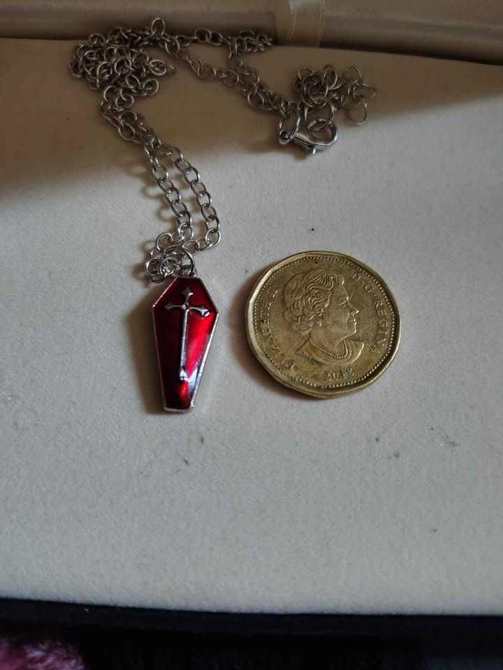 New Gothic Red Coffin Enamel Pendant Necklace - photo 3