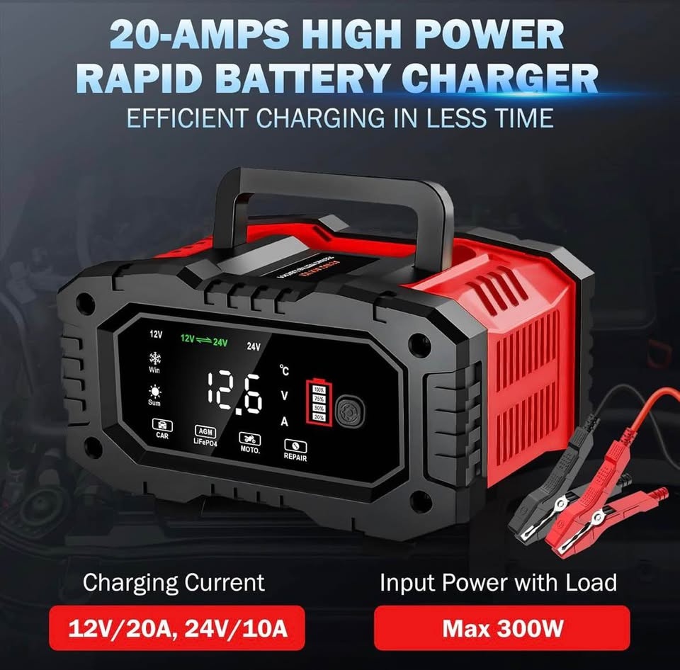 Huiaipaic 20-Amp Car Battery Charger, 12V/20A - photo 3