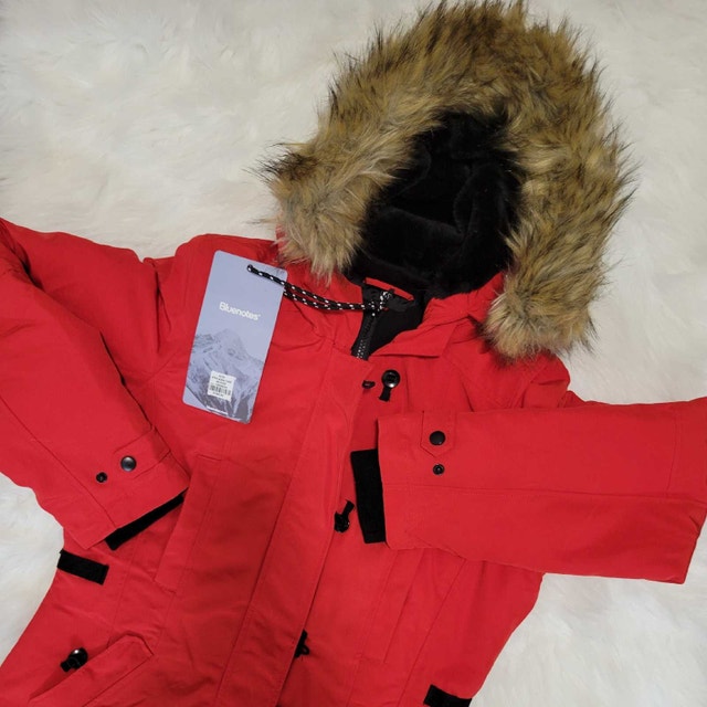 Winter Jacket Long Red Army Blue Notes Size M