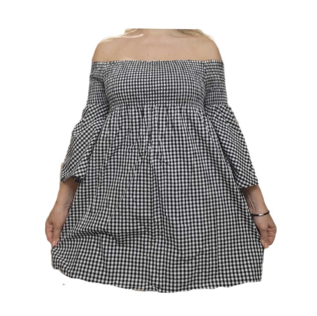Women's off-the-shoulder plaid dress - photo 2