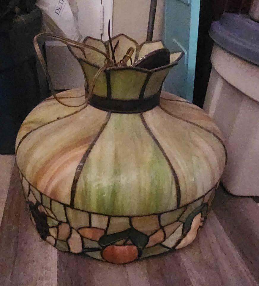 PRICE DROP! Antique Leaded Slag Glass Lamps - Harvest Motif - photo 4