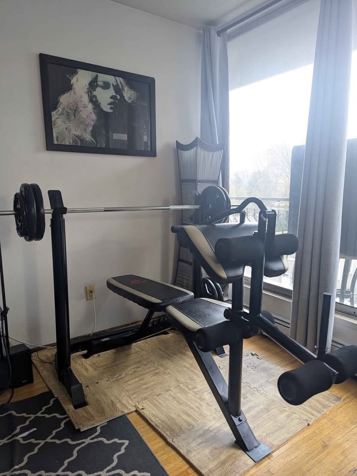 Bench/Squat Rack + 150lbs Plates & Barbell - photo 4
