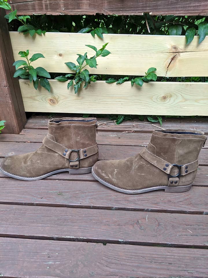 Calvin Klein Palmer Suede Harness Boots Men's 10 Brown Zip Ankle