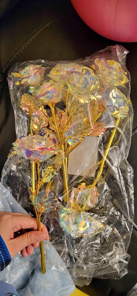 Iridescent Roses Gold Stems - 8 flowers