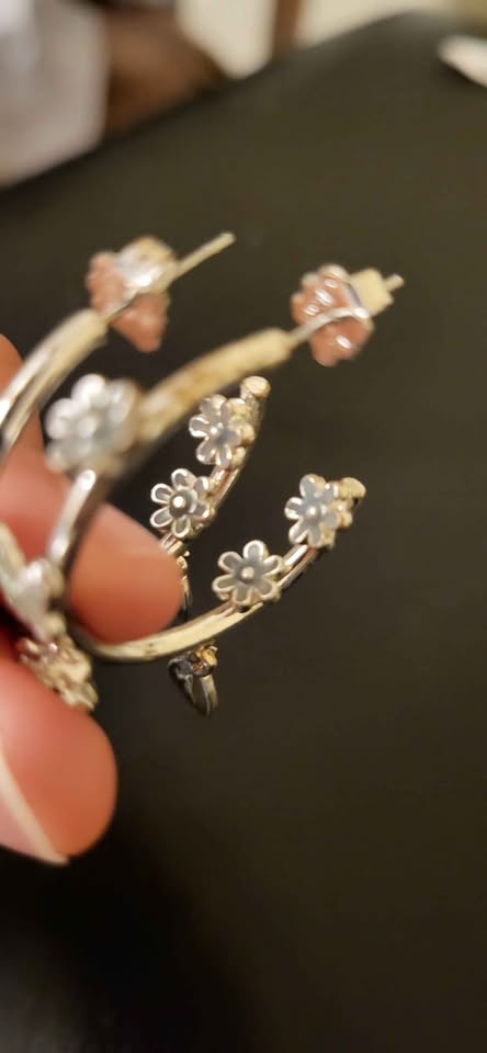Silver Flower Butterfly Hoop Earrings - photo 4