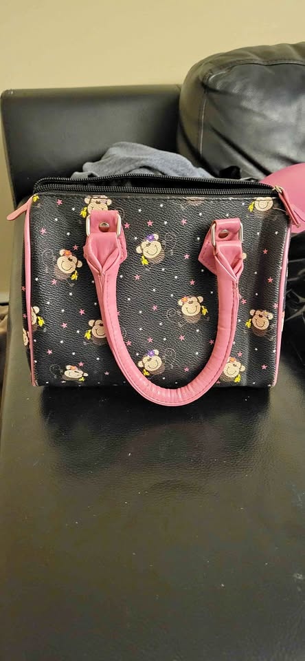 Black Pink Monkey Print Handbag