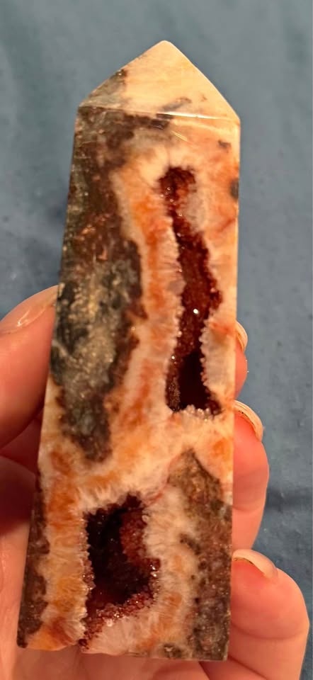 Druzy Carnelian Agate Tower - Deep Red Pockets