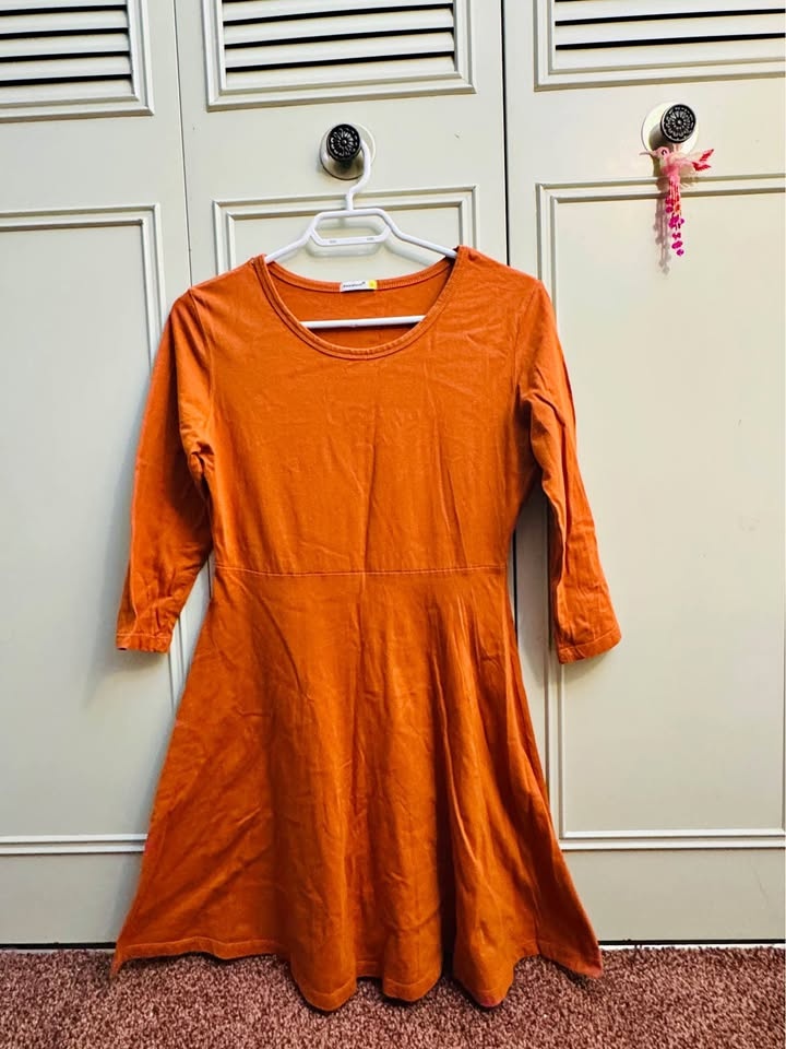 Orange Fit & Flare Cotton Dress - Size M/L