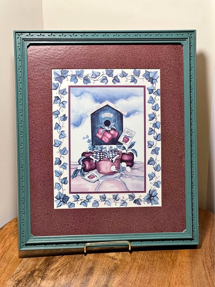 Vintage Home Interiors Birdhouse & Apples Picture 13" x 11"
