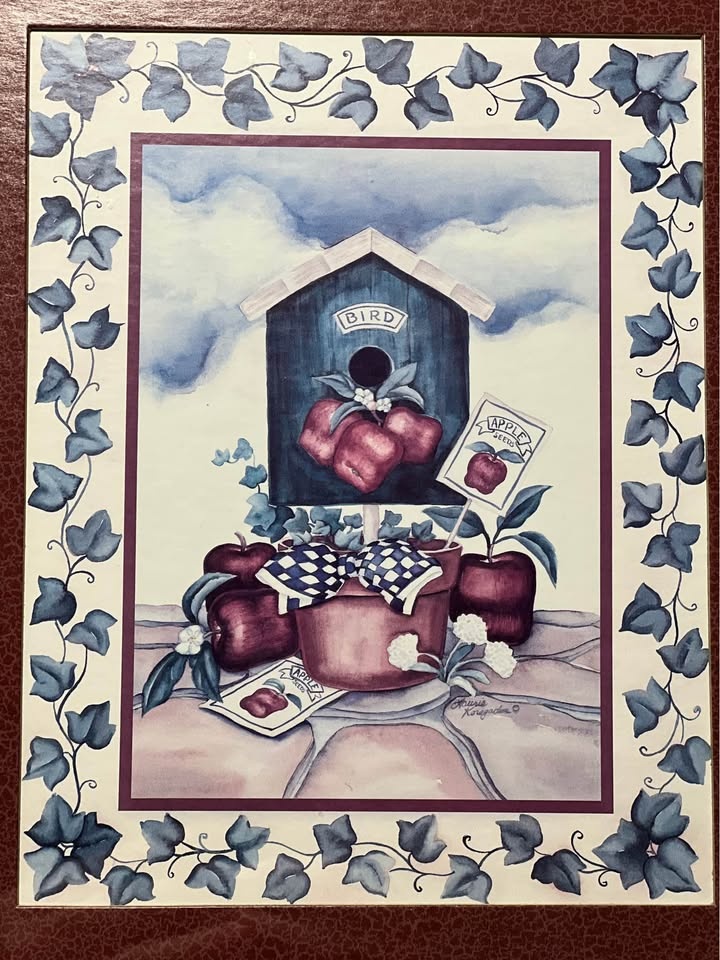 Vintage Home Interiors Birdhouse & Apples Picture 13" x 11" - photo 3