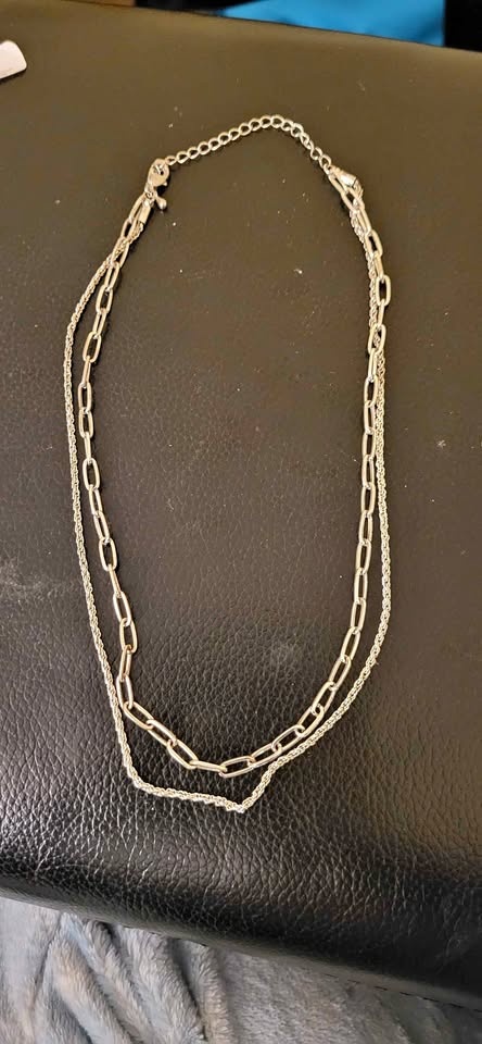 Silver Layered Necklace with Two Chains