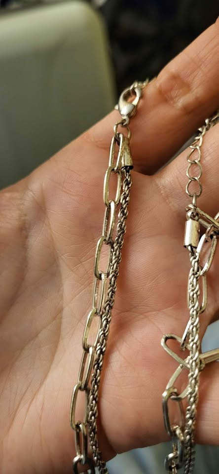 Silver Layered Necklace with Two Chains - photo 2