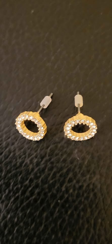 Gold Rhinestone Circle Stud Earrings - photo 2