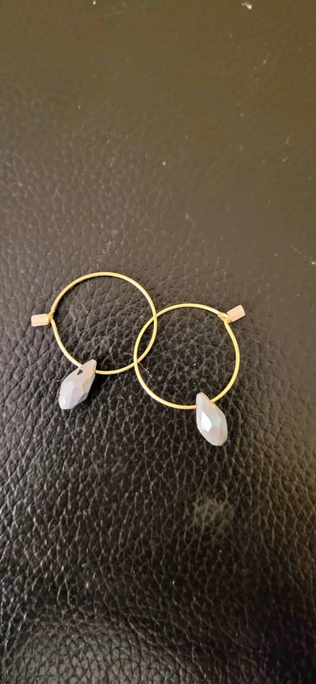 Gold Hoop Earrings with Gray Faceted Beads