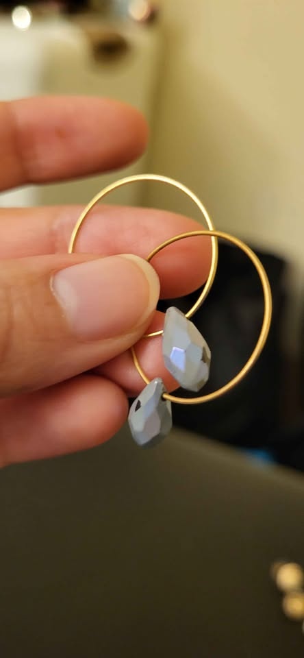Gold Hoop Earrings with Gray Faceted Beads - photo 2
