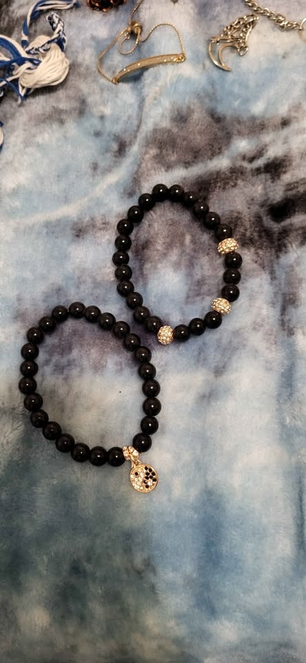 Black Beaded Bracelets w/ Rhinestone Charms - photo 2