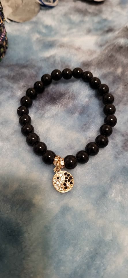 Black Beaded Bracelets w/ Rhinestone Charms - photo 3
