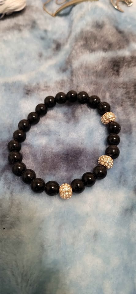 Black Beaded Bracelets w/ Rhinestone Charms - photo 5