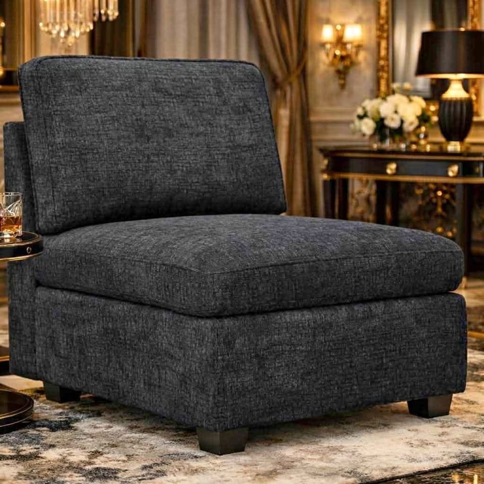 Hymes Large Black Chenille Storage Chair - Modular Sofa Piece