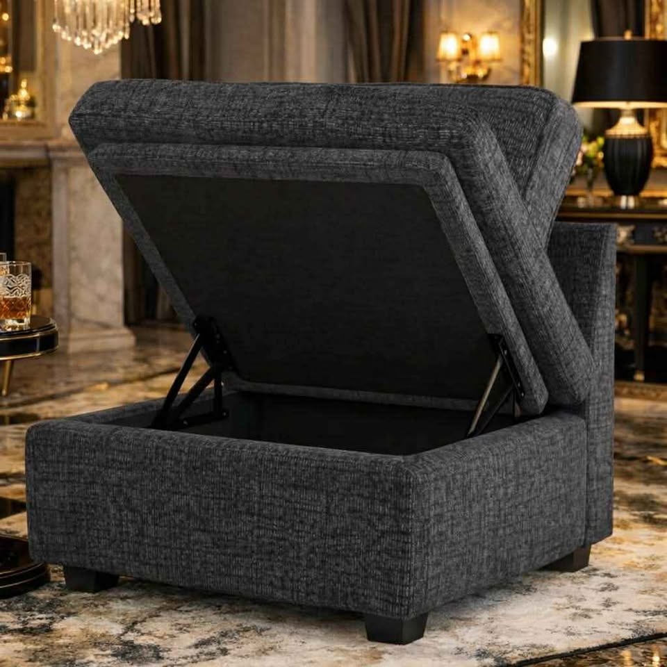 Hymes Large Black Chenille Storage Chair - Modular Sofa Piece - photo 2