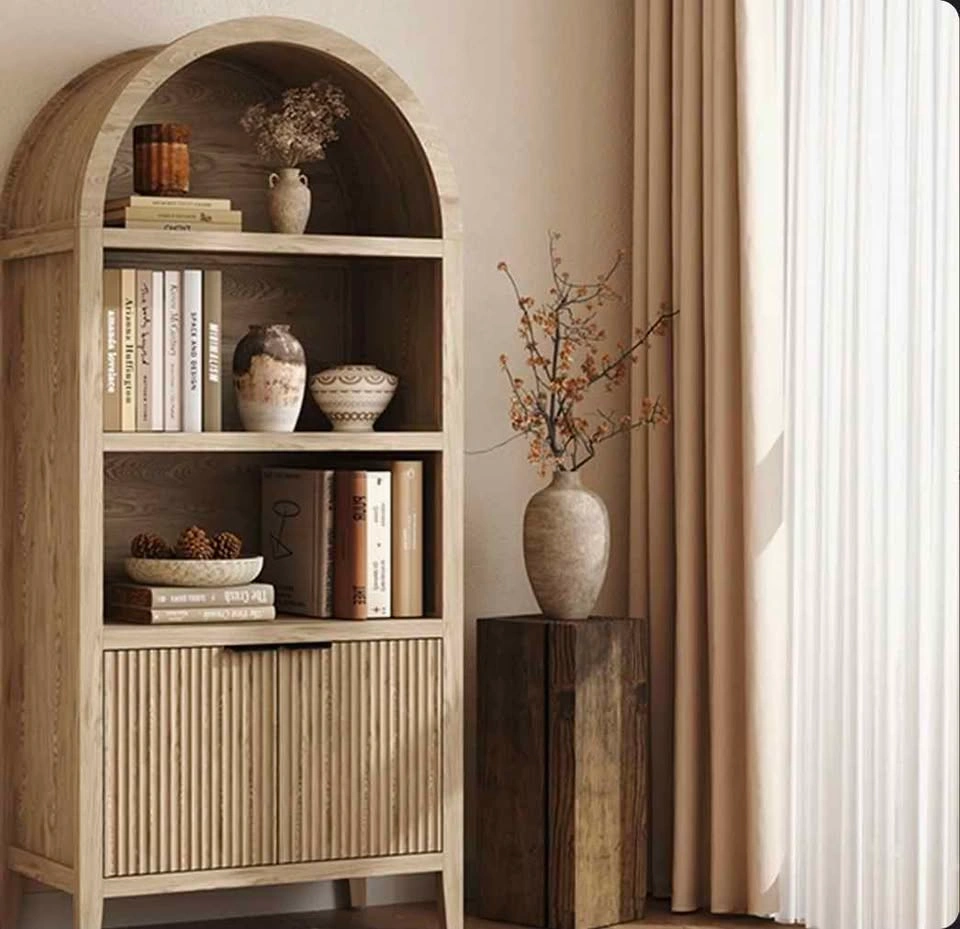 BNIB 71" Tall Arched Wood Bookcase with Fluted Cabinet Doors - photo 2
