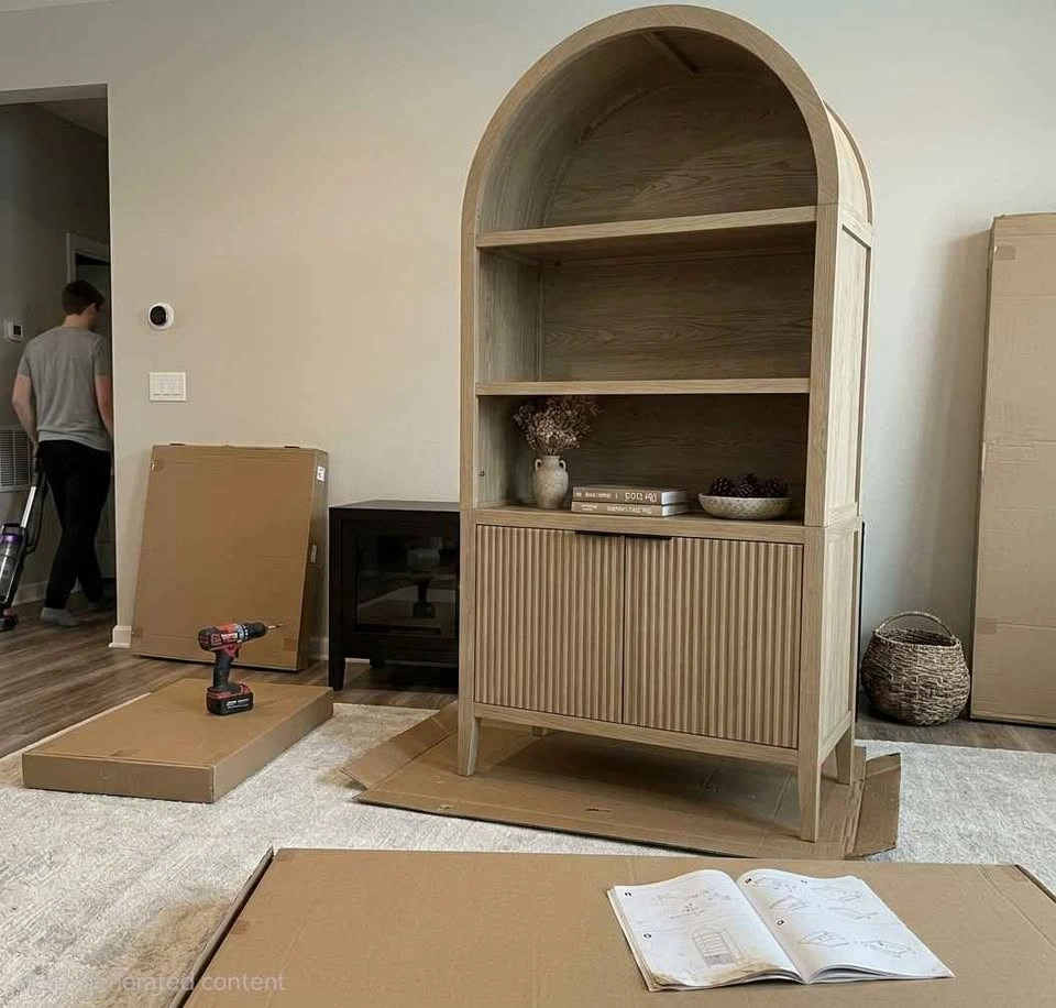 BNIB 71" Tall Arched Wood Bookcase with Fluted Cabinet Doors - photo 3