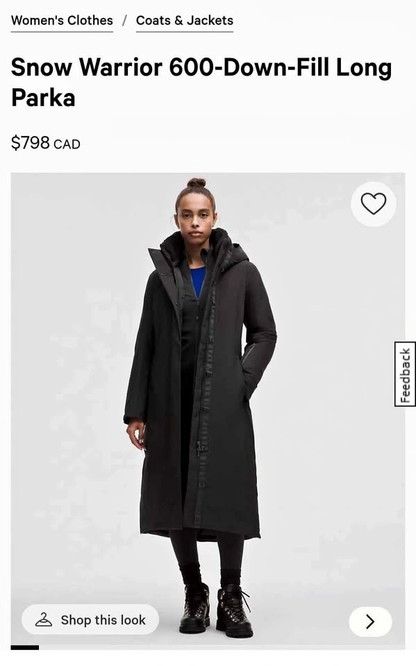 LULULEMON Snow Warrior Down Parka - Black, Size 14