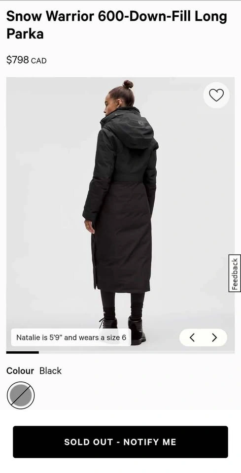 LULULEMON Snow Warrior Down Parka - Black, Size 14 - photo 2