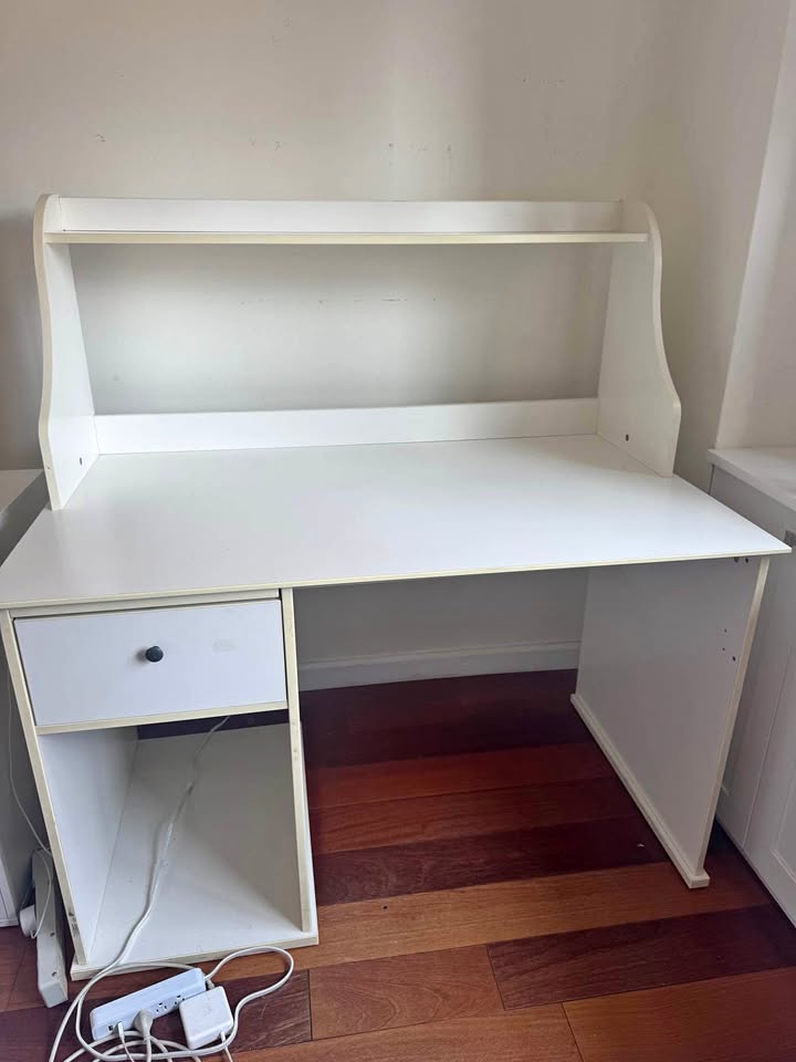 White Desk with drawer and hutch – Pickup by Wednesday – $20