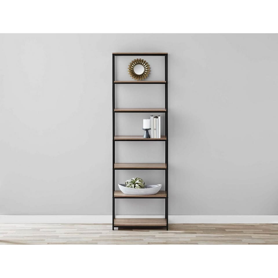 Mainstays 6-Shelf Metal Frame Bookcase, Rustic Brown - photo 4