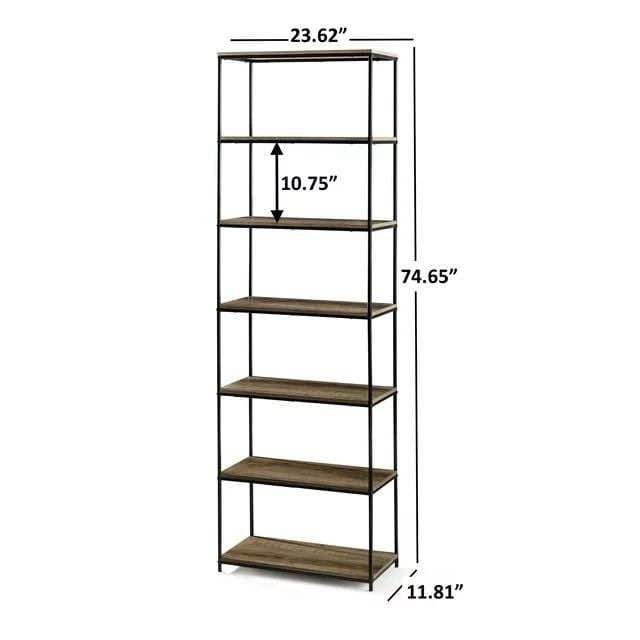 Mainstays 6-Shelf Metal Frame Bookcase, Rustic Brown - photo 5