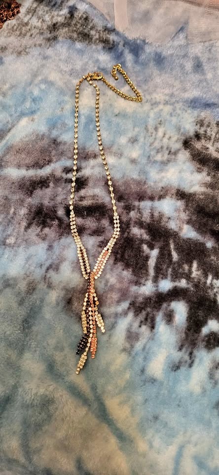 Sparkly Rhinestone Necklace Clear Pink Black Lariat Style