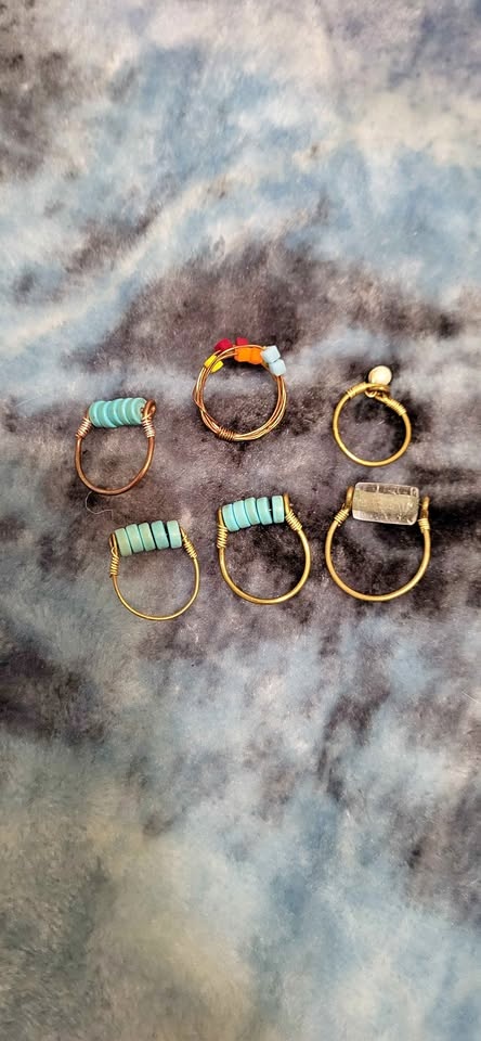 Handmade Beaded Wire Rings - Set of 6