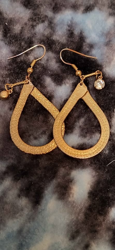 Gold teardrop dangle earrings with rhinestone - photo 2