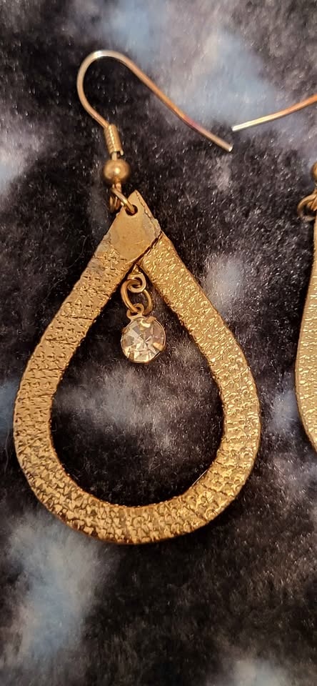 Gold teardrop dangle earrings with rhinestone - photo 3