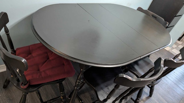 Used Black Dining Table with 4 Chairs and Leaf - photo 4