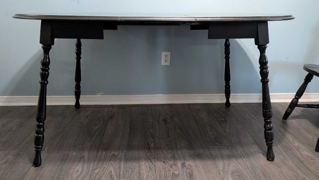 Used Black Dining Table with 4 Chairs and Leaf - photo 3