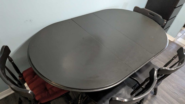 Used Black Dining Table with 4 Chairs and Leaf - photo 5