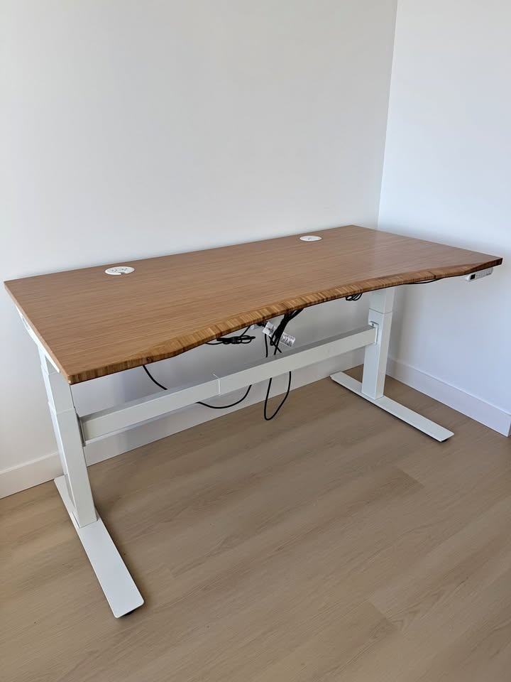 UPLIFT Standing Desk (60" x 30" Bamboo Curve) + Accessories