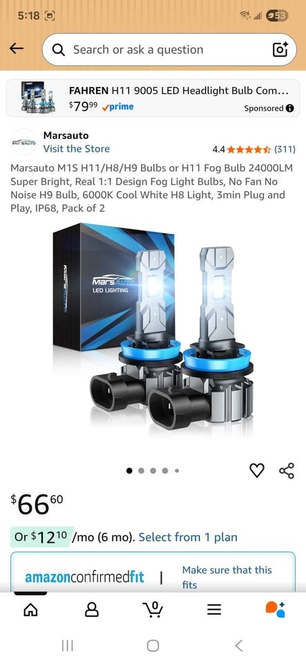 Marsauto M1S H11/H8/H9 Fog Light Bulbs (2-Pack) - photo 2