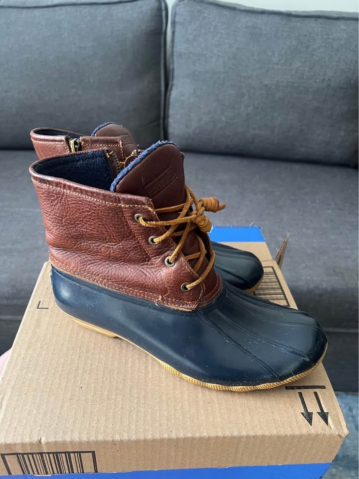 Sperry Brown and Navy Duck Rain Boots - Size 10 - photo 2