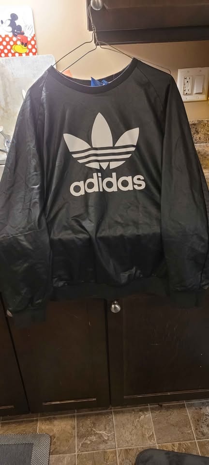 VINTAGE Adidas Faux Leather Sweater - Size L - Rare!