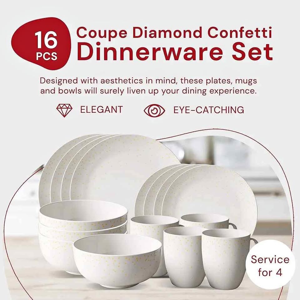 Safdie Diamond Confetti Plates & Bowls Set - 16 Pc White/Gold Ma