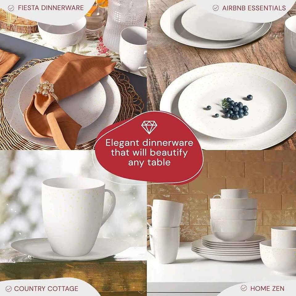 Safdie Diamond Confetti Plates & Bowls Set - 16 Pc White/Gold Ma - photo 3
