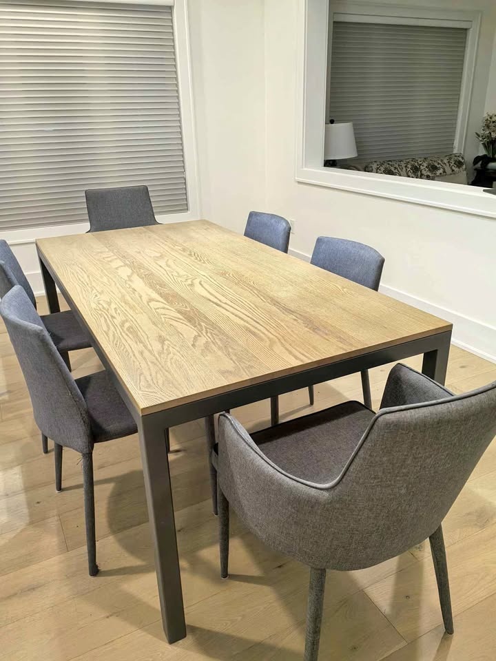 Solid White Oak Dining Table - Modern Industrial Style