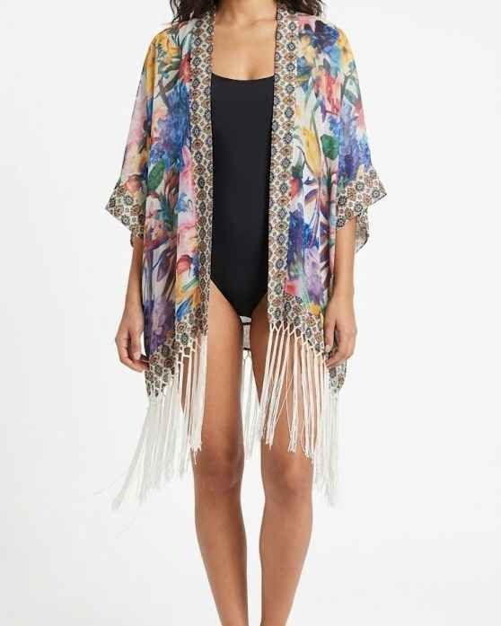 Tropical Floral Kimono Cover-Up with Fringe - photo 4